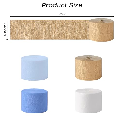 Blue Gold Crepe Paper Streamers Set - 8 Rolls for Party Decorations