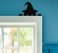 Peeking Black Cat Halloween Window Decoration - Witch Hat & Sign, Small Spooky Home Decor