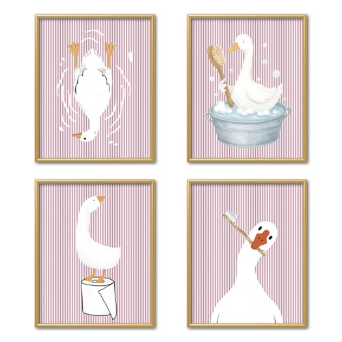 Kids Bathroom Wall Art Prints - Silly Goose Nursery Decor, Unframed 8x10 Set