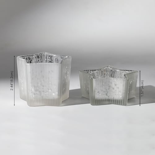 Frosted White Star Candle Holders Set - 10 Pcs Silver Ribbed Votives for Weddings & Holiday Decor