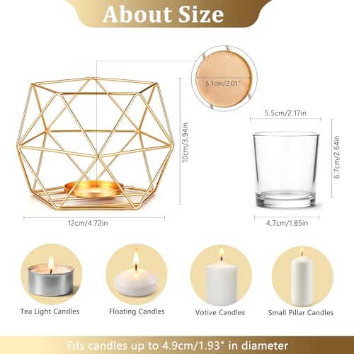 Gold Geometric Tealight Candle Holders Set - 6 Pieces Wedding Centerpieces