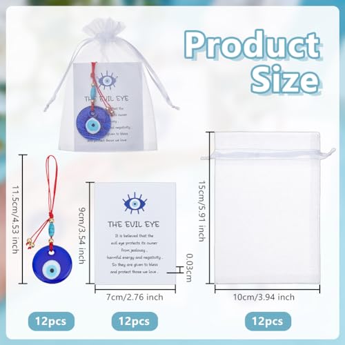 12Pcs Blue Evil Eye Glass Pendants for Jewelry & Car Decor - Good Luck Amulet