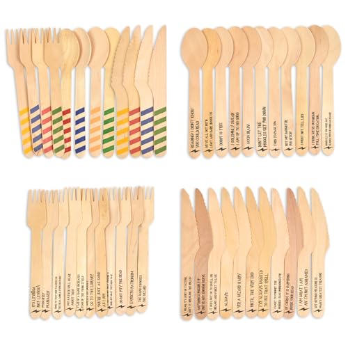 Themed Disposable Cutlery Set - 45 Eco-Friendly Wooden Utensils for Parties