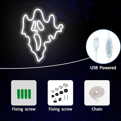 Ghost Neon Sign - Dimmable LED Wall Light for Halloween Party & Room Decor - Ghost Face