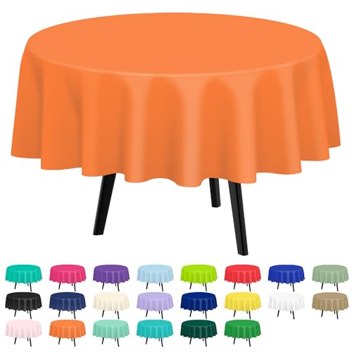 Disposable Orange Round Plastic Tablecloth - 12 Pack, 84 Inch for Indoor Outdoor Events