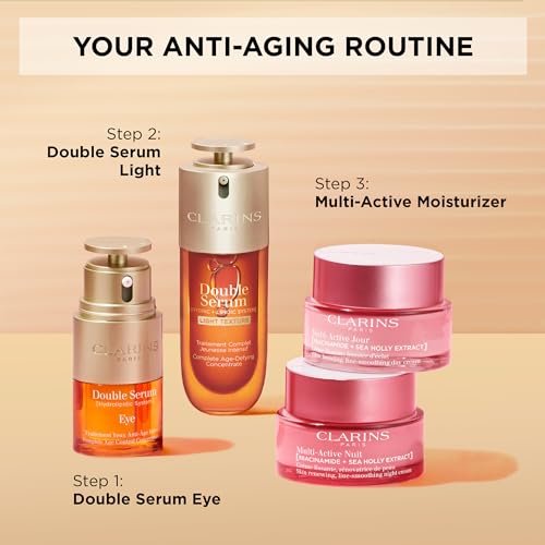 Clarins DOUBLE SERUM LIGHT TEXTURE | Anti Aging Serum | Visibly Firms, Smoothes, Boosts Radiance and Refines Pores | 24H Hydration | Great for Combination to Oily Skin and Humid Climates, 1 Fl Oz