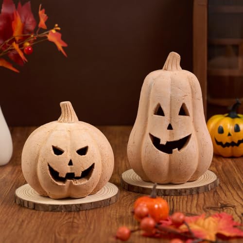 Handmade Terracotta Pumpkin Decorations Set - Halloween & Fall Decor, 2 Pcs