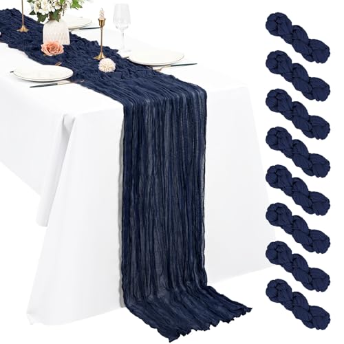 8 Pack Navy Blue Cheesecloth Table Runners 10ft Rustic Romantic Wedding Decor