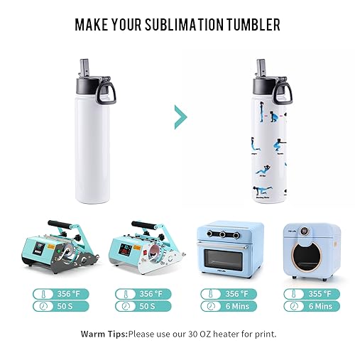 22 OZ Sublimation Water Bottle - 8 Pack White Stainless Steel Tumblers with Straw & Handle