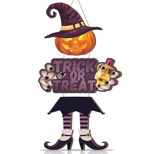 Halloween Door Decorations Pumpkin Witch Sign for Front Door & Yard