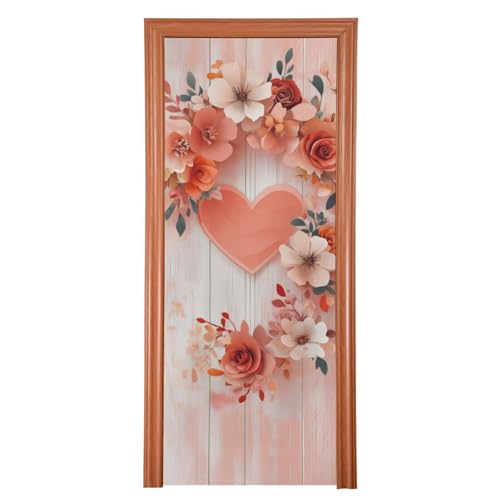 Valentine Heart Door Cover - Stretch Fabric Porch Decoration, 35x79 in - Variation of A26