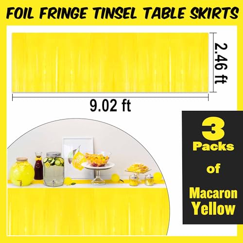 Macaron Yellow Foil Fringe Table Skirts - 3 Pack, 29x108 Inch Party Decorations