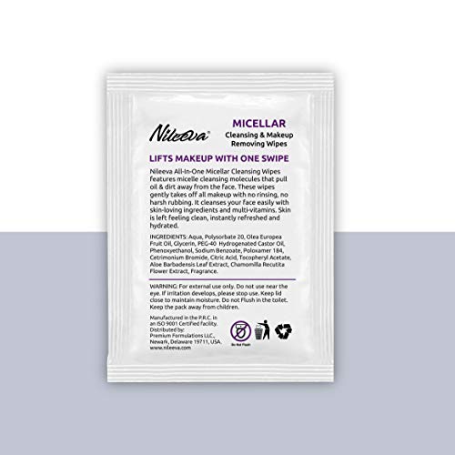 50 Pack Micellar Makeup Remover Wipes for Face & Eyes - Nileeva