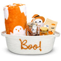Mindsoft Halloween Boo Basket Gift Set Orange - Ghost Glass Cup Blanket Socks Candle