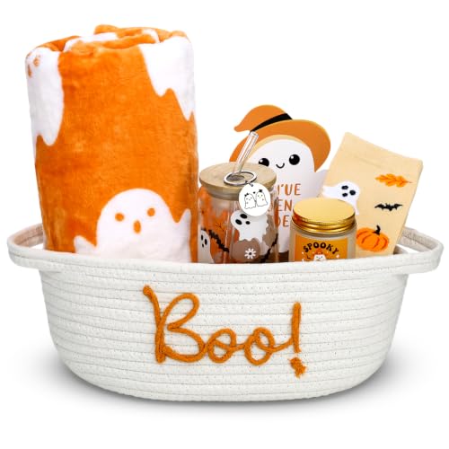 Mindsoft Halloween Boo Basket Gift Set Orange - Ghost Glass Cup Blanket Socks Candle