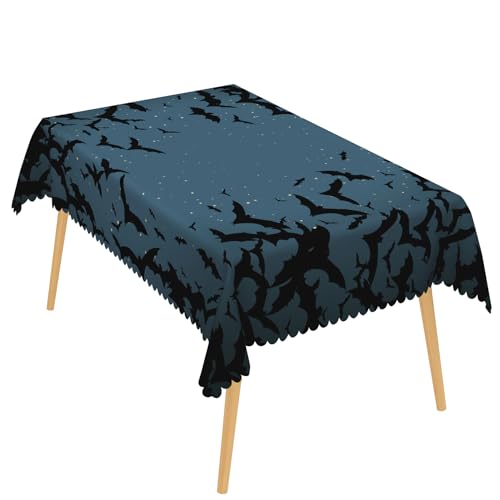 Halloween Tablecloth 54x108 Inch Navy Blue Scary Bats Silhouette Waterproof Washable