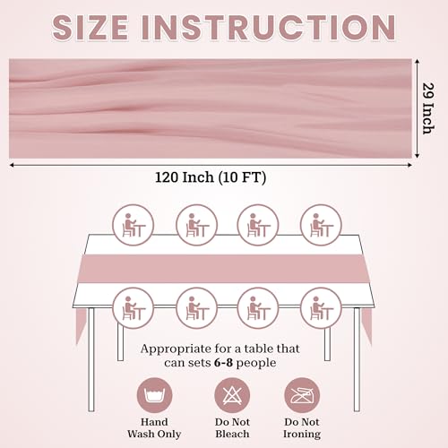 10ft Pink Chiffon Table Runner Set - 10 Pieces, Romantic Rustic Wedding Decor