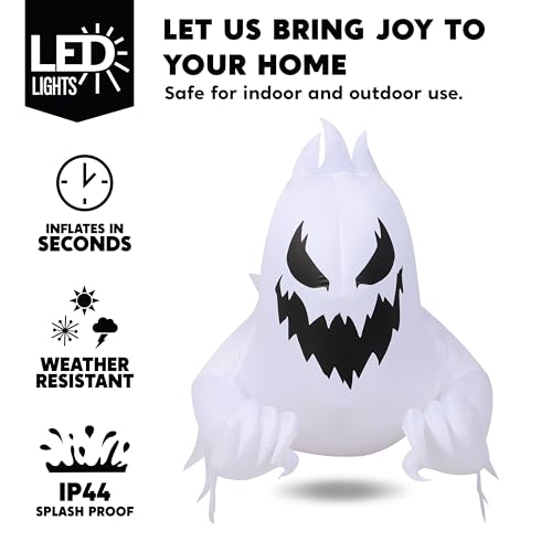 Inflatable Ghost Halloween Decor with Purple LED Lights - 4.5 Ft Outdoor Welcome Ghost - Purple Ghost Variation