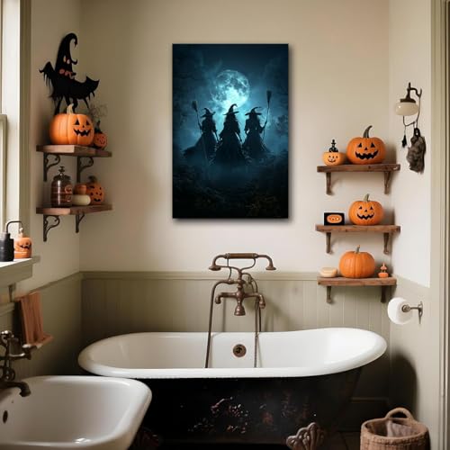 Halloween Canvas Wall Art - Three Witches on Broom Gothic Decor 16x24 Style 10