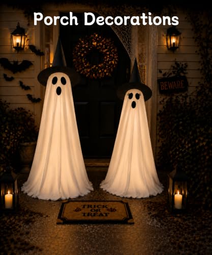 White 2-Pack Light Up Ghost Halloween Decorations Outdoor Spooky Decor with Smart Lighting
