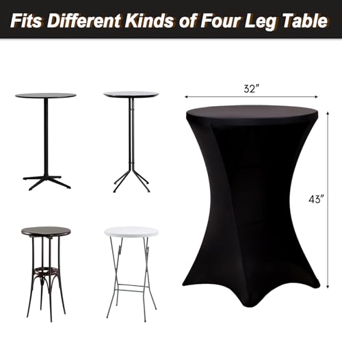 Fixwal 4 Pack Black Round Fitted Cocktail Tablecloths - 32x43 Inches