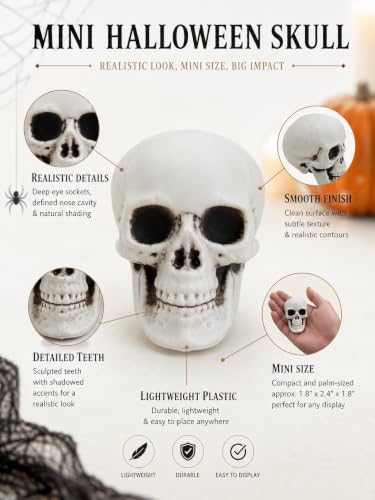 Mini Skull Halloween Decorations for Crafts & Party Decor - Set of 12