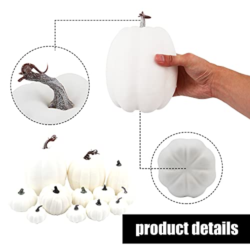 White Artificial Pumpkins 12PCS Assorted Sizes Foam Fall Decor - Halloween Thanksgiving