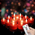 Remote Control Flameless Tea Light Candles 24 Pack - Flickering LED, Long Lasting 400+ Hours, Safe Home Decor, Red