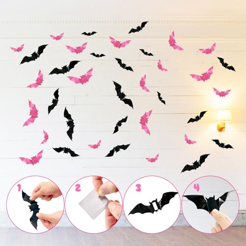 Halloween Hanging Witch Hats Set with Bat Wall Decor & Rope - Spooky Indoor Outdoor Party Decorations
