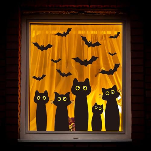 Halloween Black Cat Window Clings Set - Reusable Spooky Decor for Home & Office