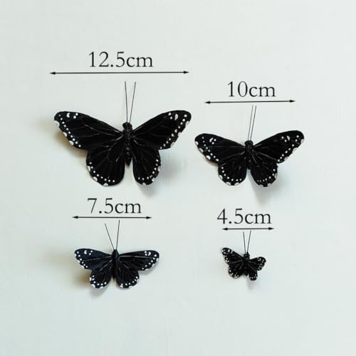 Black Artificial Feather Butterfly Decorations with Clips for Halloween, Wall, Party & Home Decor