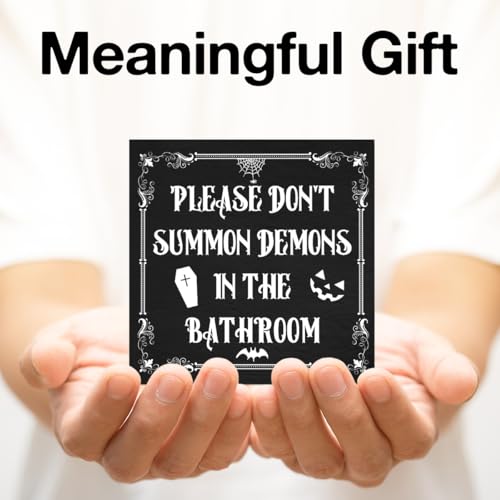 Halloween Bathroom Wooden Sign - Don't Summon Demons Decor 5x5 Inches