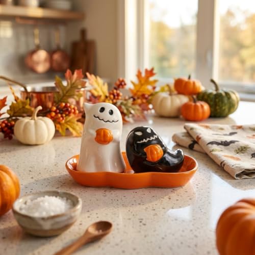 Ghoulish Ghost Salt & Pepper Shaker Set for Halloween Decor - Variation of THIS listing