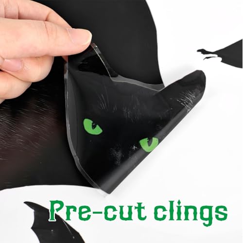 Halloween Window Clings Decor Set - 6 Large Silhouette Bats Cats Spiders