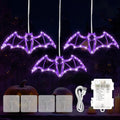Halloween Hanging Window Lights - Purple Bat LED String Lights, 36 LEDs, USB & Battery Powered, with 6-Hour Timer - Variation: Purple / 36LED
