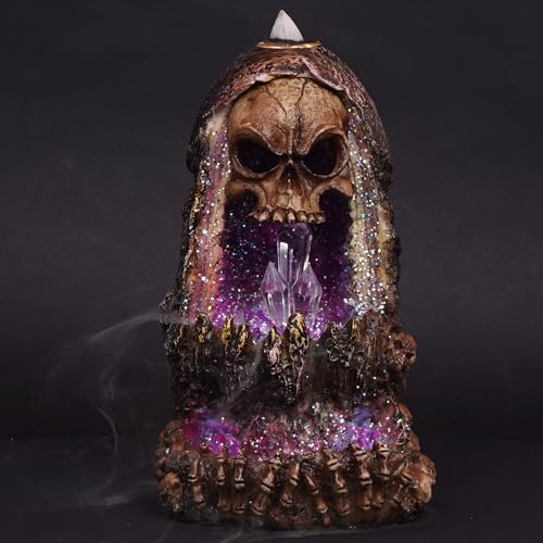 Geode Skull Backflow Waterfall Burner with LED - Mystical Gothic Home Décor
