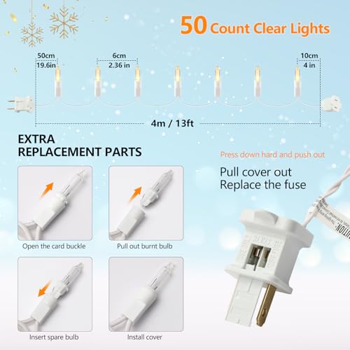 Christmas Lights Clear White 50 Count - 13ft Incandescent Mini String Lights - Warm White, Indoor & Outdoor Decorations - Variation: ClearWhite / 50 Count
