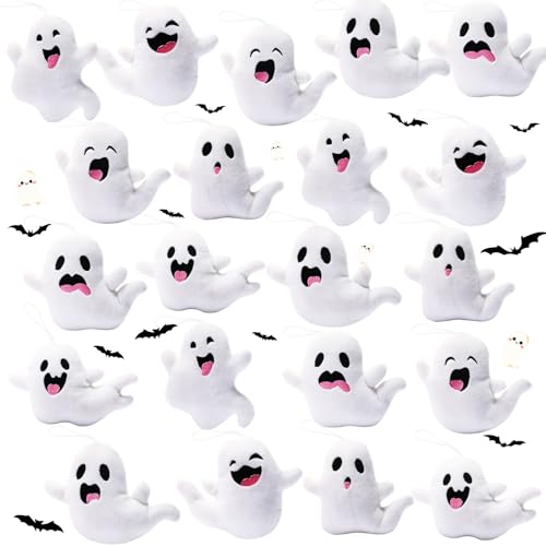 Mini Ghost Plush Toys Halloween Ornaments Bulk - Cute Halloween Ghosts, 21 Pcs, Variation: Cute