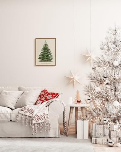 Framed Botanical Fir Pine Tree Wall Art - Winter Holiday Decor, 16x12 Inch - Variation of Fir Pine Tree / 16"L x 12"W