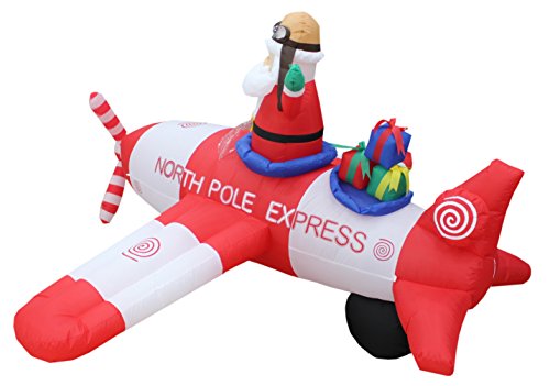 8 FT Animated Christmas Inflatable Santa in Flying Airplane Outdoor Decor