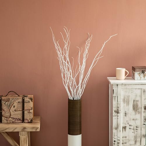 White Painted Willow Twigs - 37 Inch Dried Natural Decorative Stems for DIY Crafts & Floral Arrangements - Set of 12