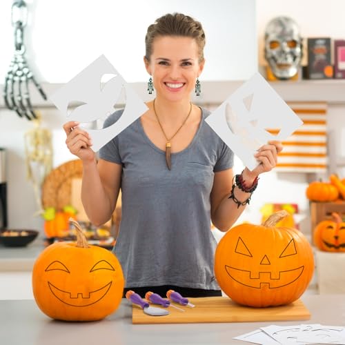 Halloween Pumpkin Carving Kit - 10-Piece Stainless Steel Tools with Stencils - Purple Variation