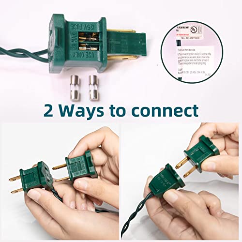 Ultra-Bright Connectable Christmas String Lights 300 LED 63.8ft Green Wire - Indoor Outdoor Holiday Decor - Variation of 150 Lights Pair