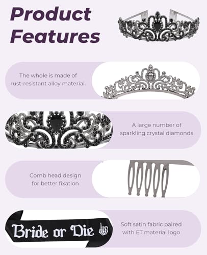 Black Bachelorette Party Decorations Set - Bride or Die Gothic Bridal Shower Supplies