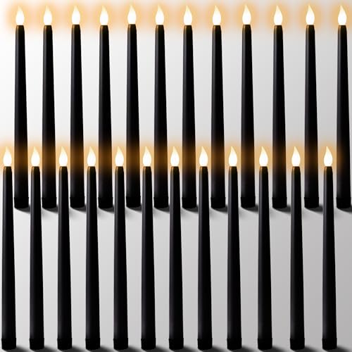 24Pcs Battery Operated Halloween Flameless Taper Candles - Safe Black Decor