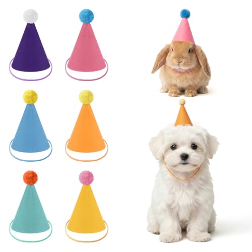 Colorful Mini Party Hats for Dolls, Pets, & Stuffed Animals - 6 Pack