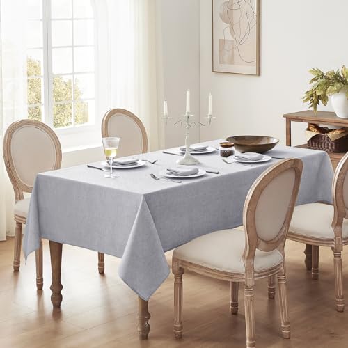 Light Grey Extra Long Rectangular Faux Linen Tablecloth 60x144 Inch Waterproof & Wrinkle-Resistant for Outdoor & Indoor Use