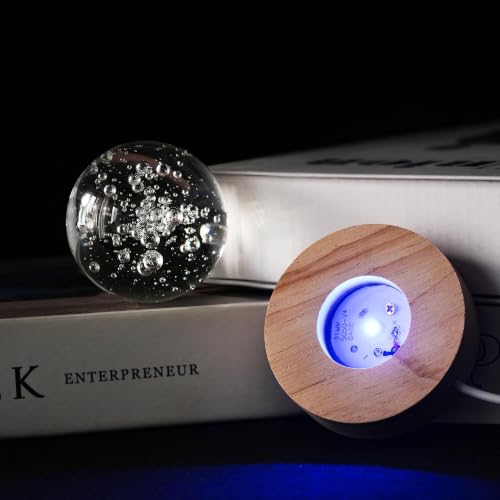 2.3in Crystal Bubble Ball Night Light with LED Wooden Base - Clear Bubble Variation
