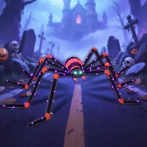 Giant Halloween Spider Decoration 6.8ft Lighted Outdoor Yard Decor with 115 LEDs - Black