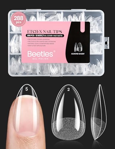 Etch-X Short Almond Soft Gel Nail Tips 288pcs - Natural Shape & Strong Adhesion
